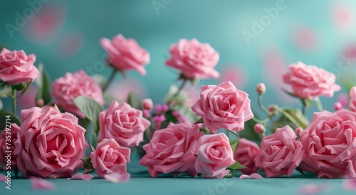 mother's day greeting with pink roses on blue background