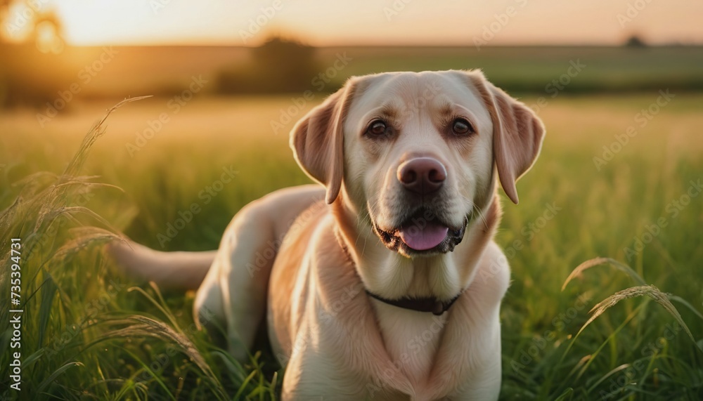 Labrador retriever, dog at dawn, purebred dog in nature, happy dog, beautiful dog Labrador retriever, dog at dawn, purebred dog in nature, happy dog, beautiful dog