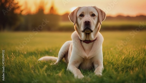 Labrador retriever, dog at dawn, purebred dog in nature, happy dog, beautiful dog