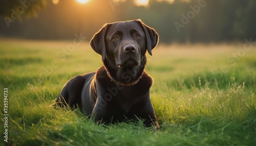 Labrador retriever, dog at dawn, purebred dog in nature, happy dog, beautiful dog photo