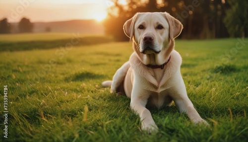 Labrador retriever, dog at dawn, purebred dog in nature, happy dog, beautiful dog