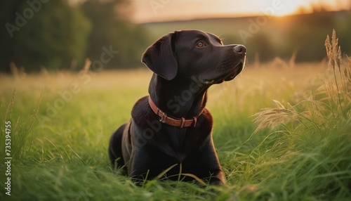 Labrador retriever, dog at dawn, purebred dog in nature, happy dog, beautiful dog photo