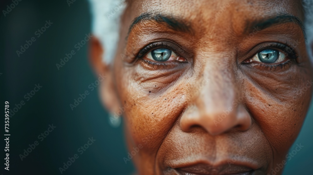 Afro American elder woman with piercing eyes and short hair 