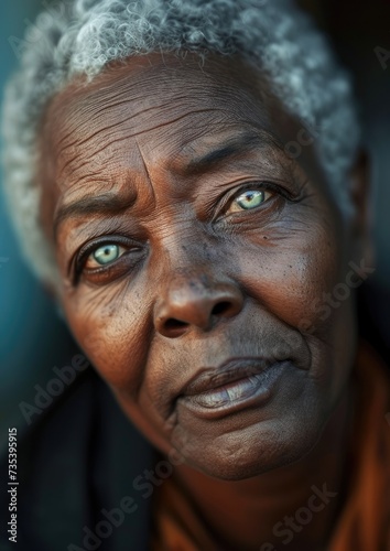 Afro American elder woman with piercing eyes and short hair