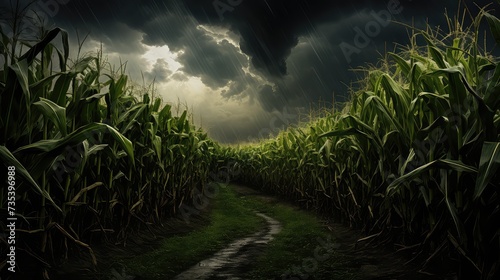 agriculture corn field in storm photo