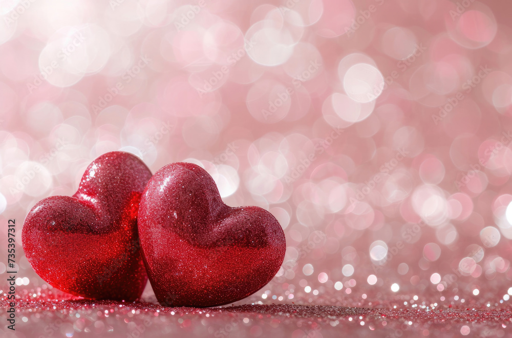 Fototapeta premium Two Red Hearts Resting on a Table