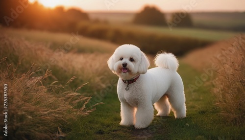 Maltese lapdog, dog at dawn, purebred dog in nature, happy dog, beautiful dog