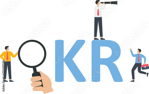 Employee with OKR target and agreement for analyzing plan and effort concept, 
