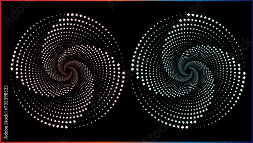The vector dotted spiral vortex graphic is a visually interesting and complex image. The use of color, movement, and text all contribute to its overall effect. 