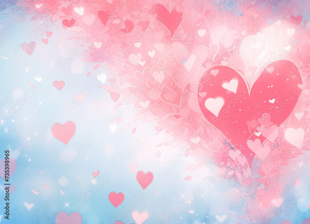 Two Hearts in the Middle of a Blue and Pink Background