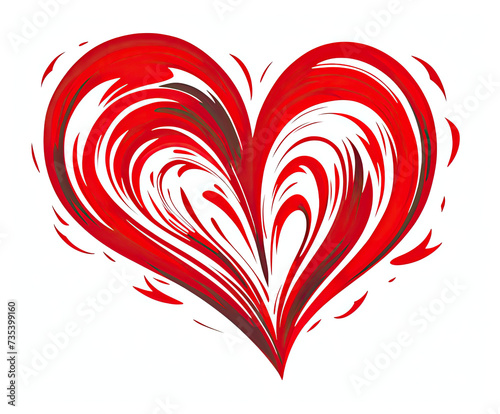 Red Heart With Swirls on White Background