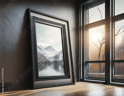 Mockup poster frame close up in interior background  3d render
