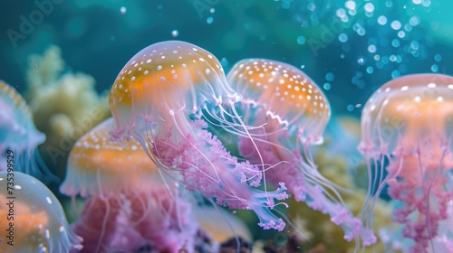 beautiful rainbow colored jellyfish, underwater life
