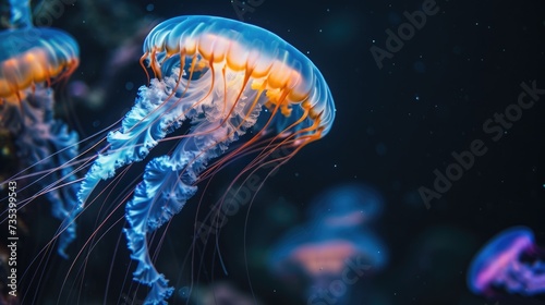 beautiful rainbow colored jellyfish, underwater life 