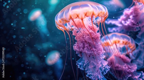 tender pink colored jellyfish, underwater life