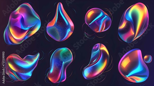 Holographic background with shapes. Rainbow reflexes in pink and purple color. Texture with magical effect.