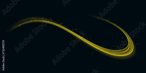 Luminous gold wavy line of light on a transparent background. Gold light