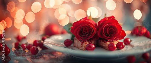 Two Red Roses on White Plate
