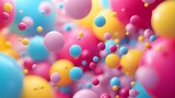 Many rainbow gradient random bright soft balls background. Colorful balls background for kids zone or children's playroom. Huge pile of colorful balls in different sizes.