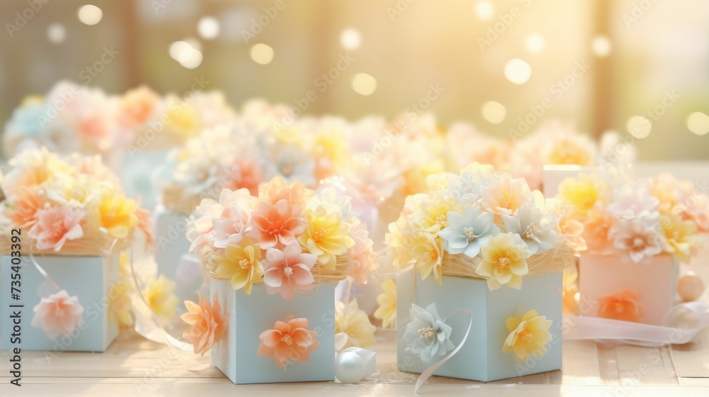 An Array of Small Boxes Filled With Vibrant Flowers