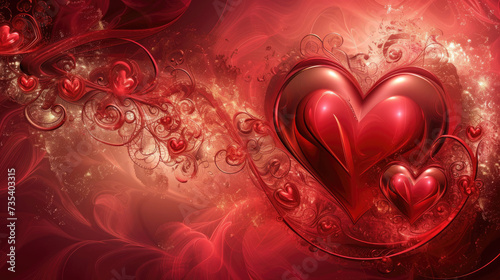 Red Heart With Swirls and Hearts