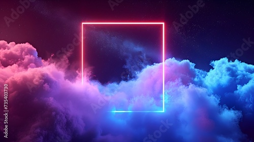 abstract neon frame with smoke on dark background