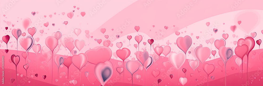 Painting of Pink Flowers and Hearts on a Pink Background