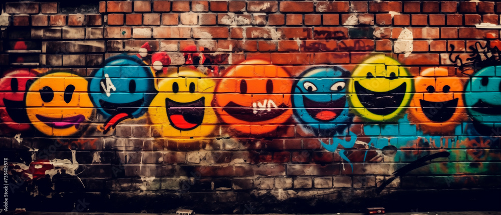Naklejka premium brick wall graffiti with funny faces