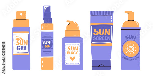 Wallpaper Mural Different tubes sunscreen set. Skin sun protection products. Lotions sunblock with varying SPF strengths. Vector flat illustration collection Torontodigital.ca