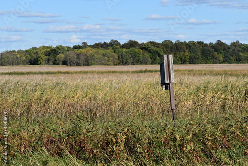 Landscape image of prairie lake area of Minnesota Department of Natural resources near Nicollet with Duck house photo