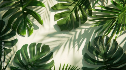 Tropical leaves natural shadow overlay on white texture background  for overlay on product presentation  backdrop and mockup  summer seasonal concept