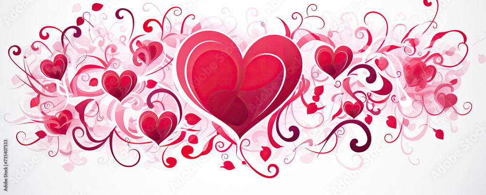 Red Heart Surrounded by Hearts on White Background