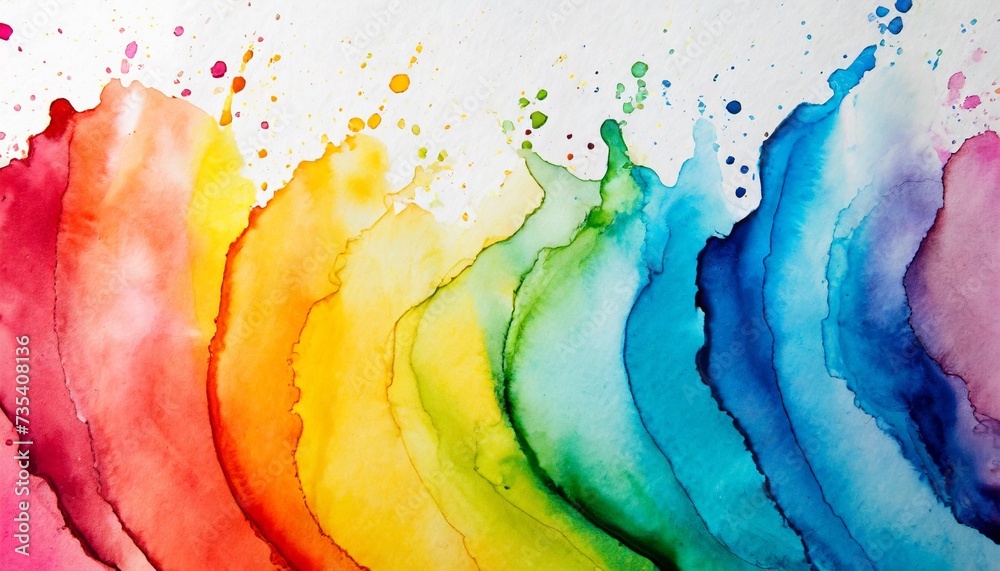 rainbow watercolor banner background on white pure vibrant watercolor colors creative paint gradients fluids splashes spray and stains abstract background - obrazy, fototapety, plakaty 