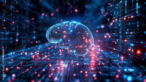 brain surrounded by ai, in a digital world, concept of artificial intelligence