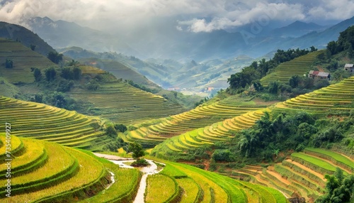 beautiful terraced rice field in hoang su phi in vietnam