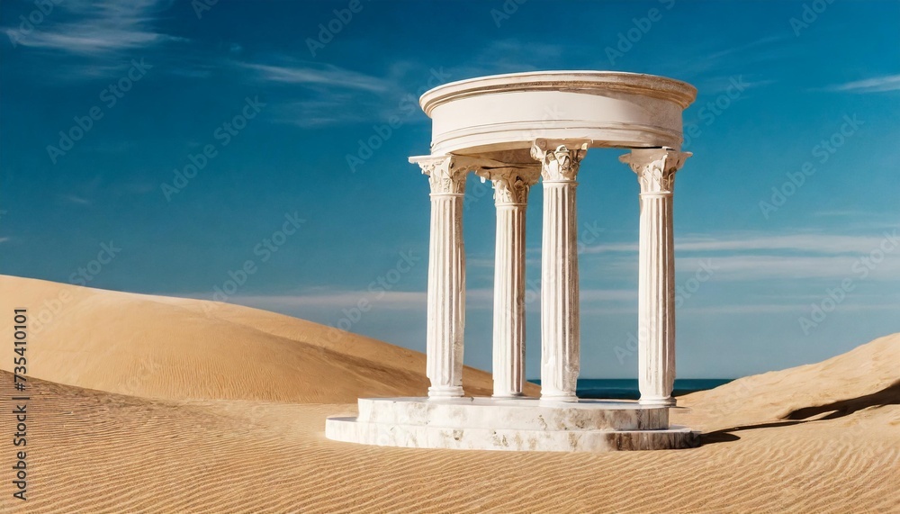 premium minimal product podium with architecture columns on sand dunes d rendering cosmetic podium background