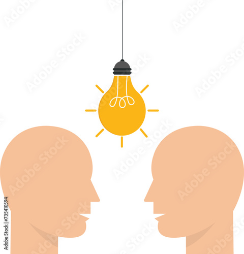 Two human head with a light bulb and intelligence decision for creative ideas concept,
