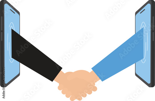 Business people handshake for a global business agreement by wireless technology concept,
