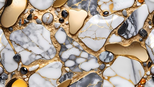  showcase an opulent array of textures and materials, featuring intricate gold leaf designs with marble and gemstone inlays. The luxurious patterns present a blend of classic elegance and modern desig
