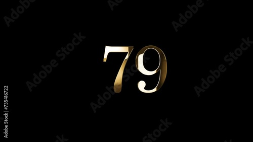 Golden number 79 with golden particles, alpha channel, golden numerology, golden number seventy nine photo