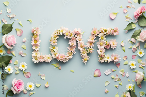 The inscription of love consists of flowers on a light background