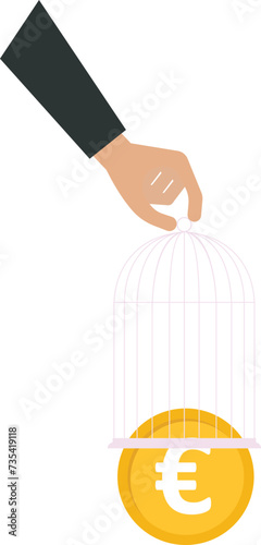 Businessman impounds a US dollar coin by a cage, Indian rupee coin, Cage and Financial restriction,Currency confinement concept, 
