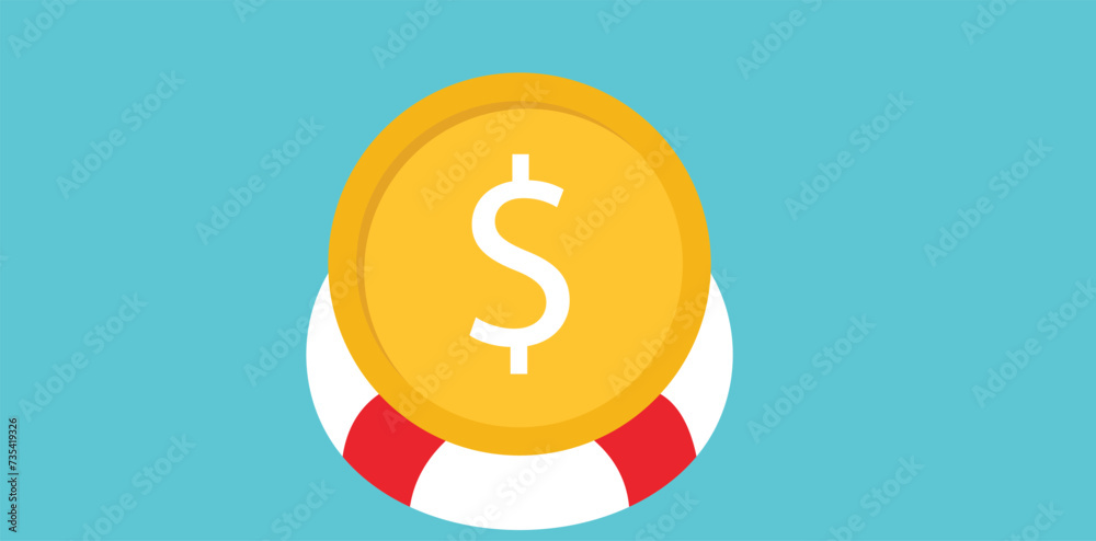 Dollar Coin float with a lifebuoy in the sea, Life rescue and financial stability concept,
Dollar Coin float with a lifebuoy in the sea, Life rescue and financial stability concept,