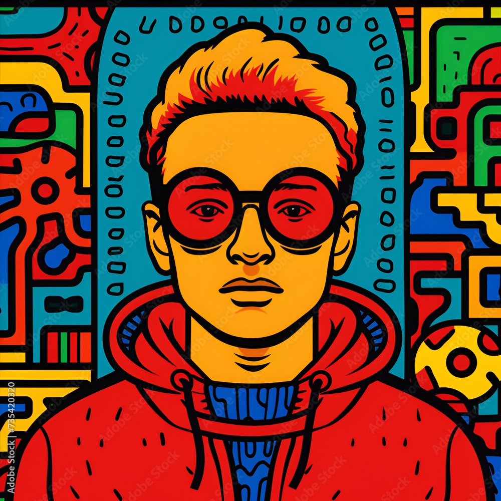 pattern with graffiti guy in red glasses
