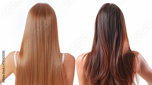 woman with beautiful long hair on white background