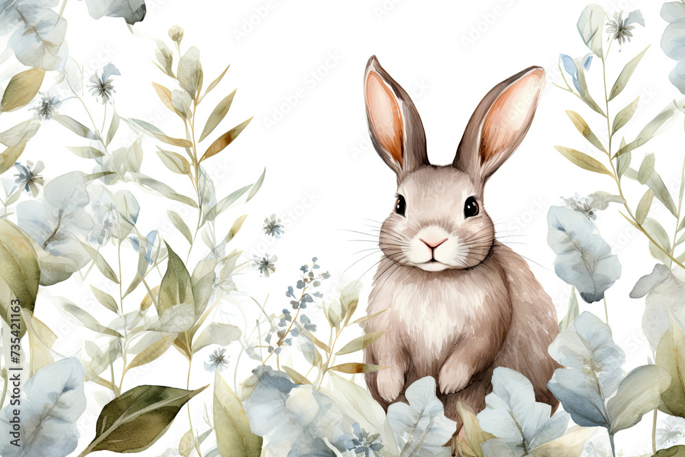 Watercolor Painting: Rabbit Surrounded by Flowers Watercolor Painting: Rabbit Surrounded by Flowers