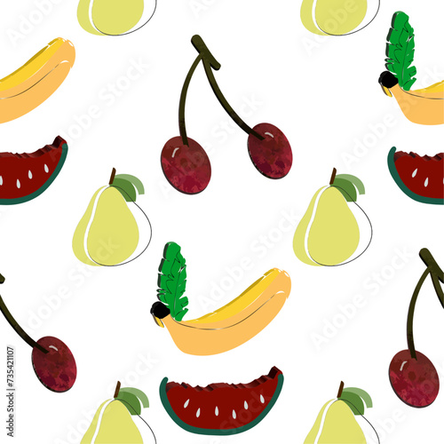 Seamless pattern with fruits. 2d fruits pattern. Abstract fruits, wrapping paper,poster,wallpaper.