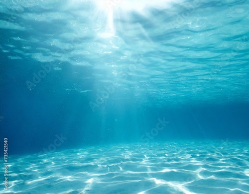 Underwater photography of the sea with crystal water detail and sun beams, summer and relaxation concept