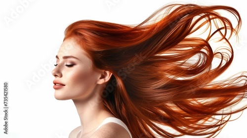 woman with beautiful long hair on white background