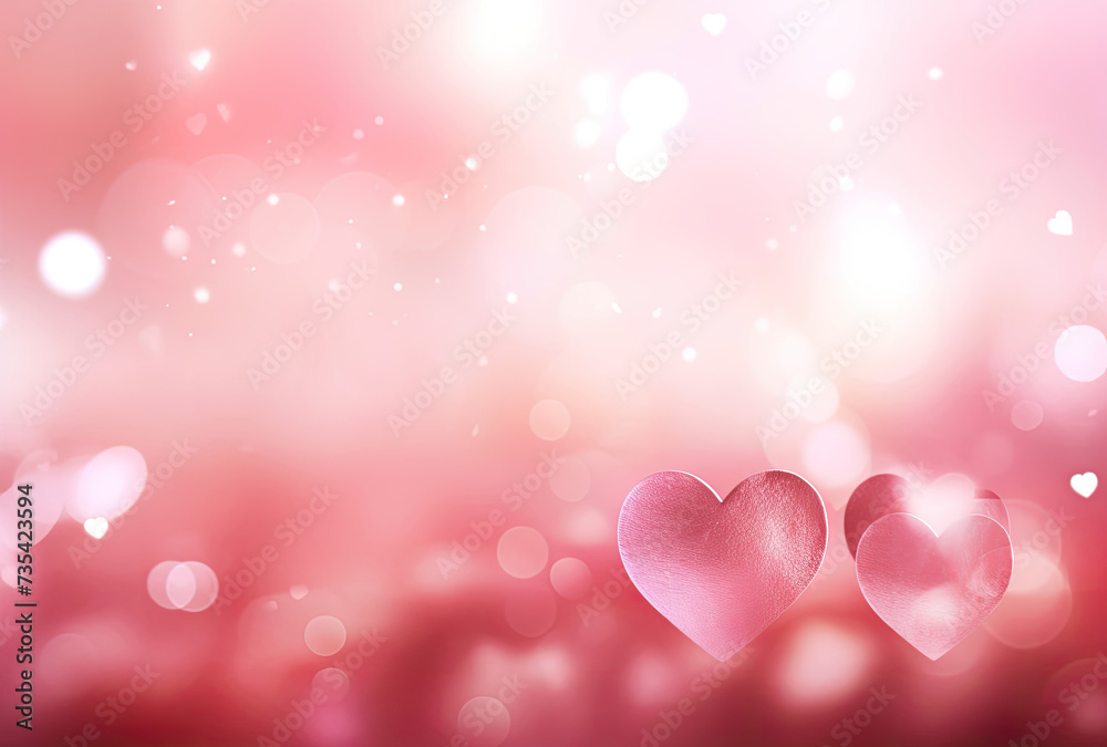 Two Hearts on Pink Background With Bokeh